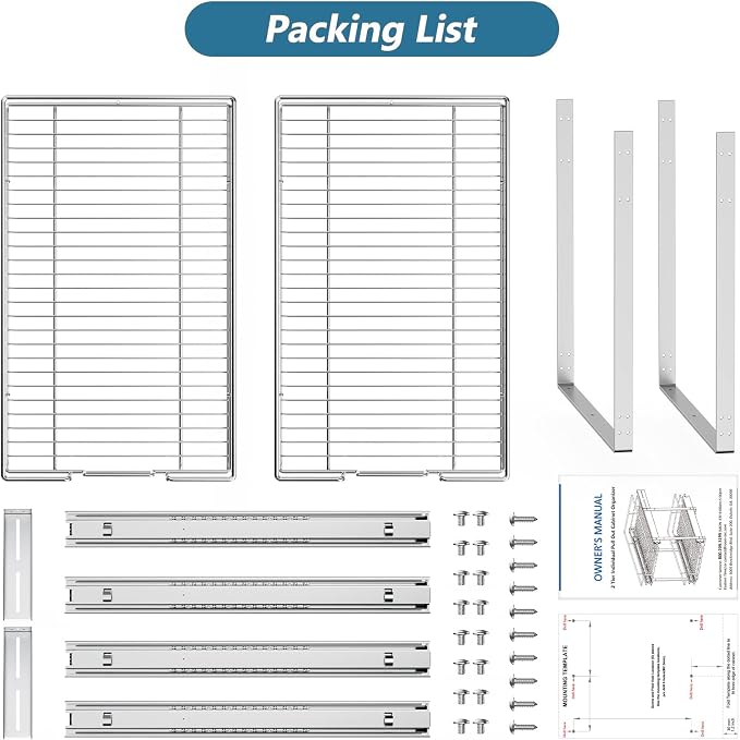 LOVMOR 2 Tier Individual Pull Out Cabinet Organizer 17" W x 21" D, Slide Out - Image 8