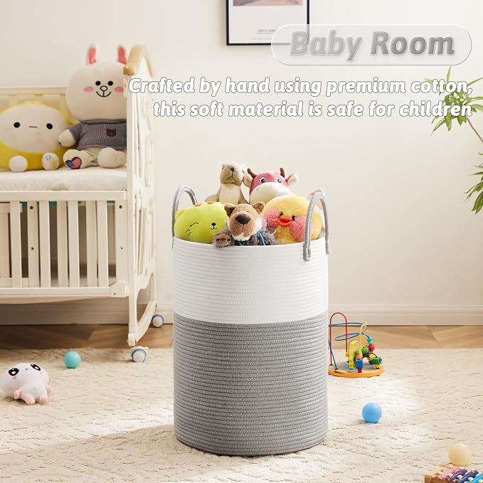 Laundry Basket, Woven Cotton Rope Laundry Hamper, 60L - Image 3