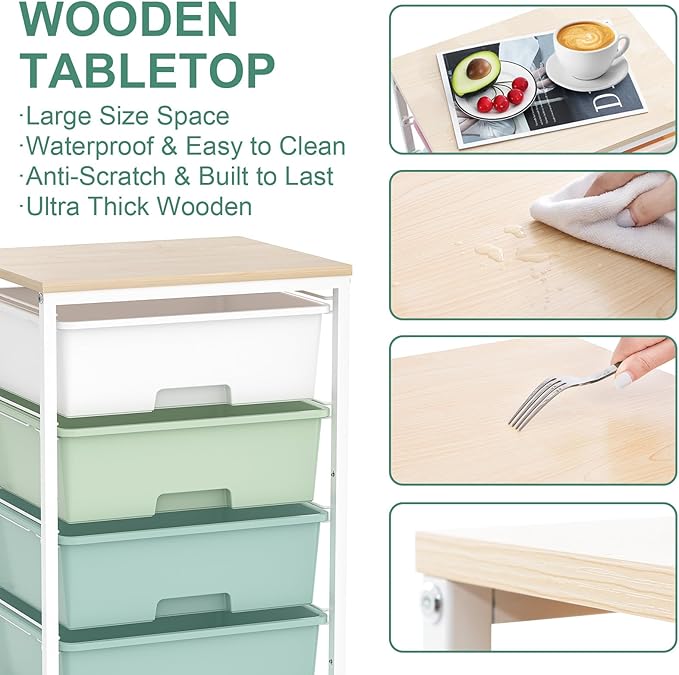 Utility Cart with 4 Drawers, Rolling Storage Cart with Drawers, Storage Rolling - Image 5