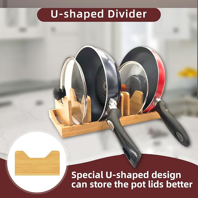 Bamboo Pot Lid Organizer for Cabinet & Kitchen Counter, Pan Lid Organizer - Image 6