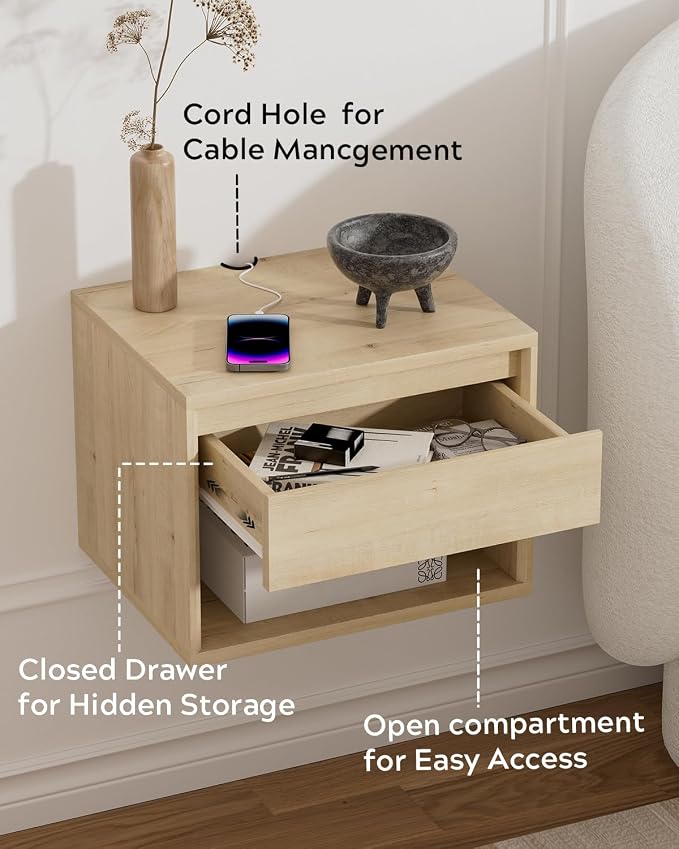 Floating Nightstand Set of 3, Wall Mounted Bedside Table - Image 3