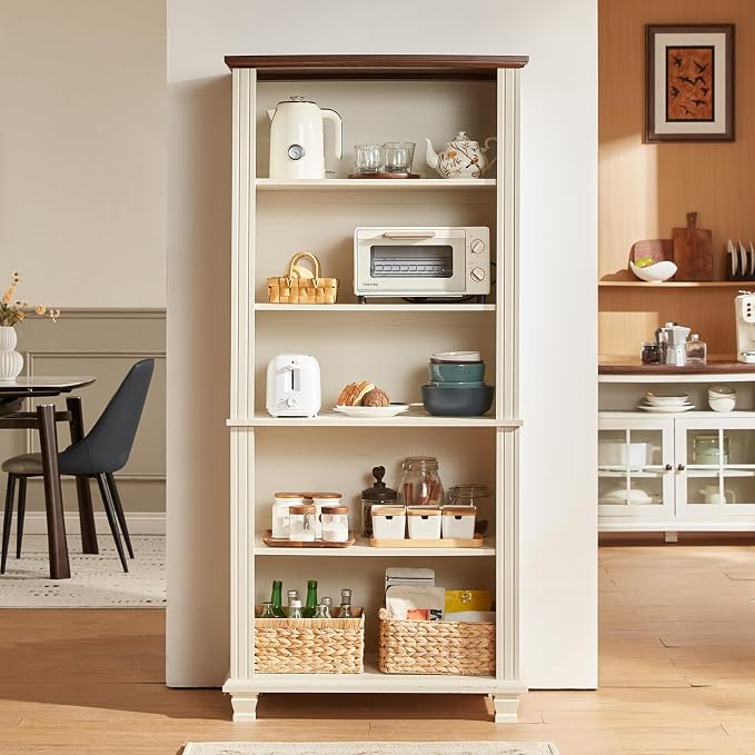 70" Tall White Bookshelf, 5 Tier Wood Book Shelf - Image 5