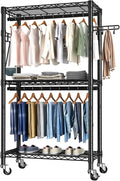 Heavy Duty Clothes Rack Rolling Garment Rack, 3 Tier Adjustable Wire Shelving by Golpart