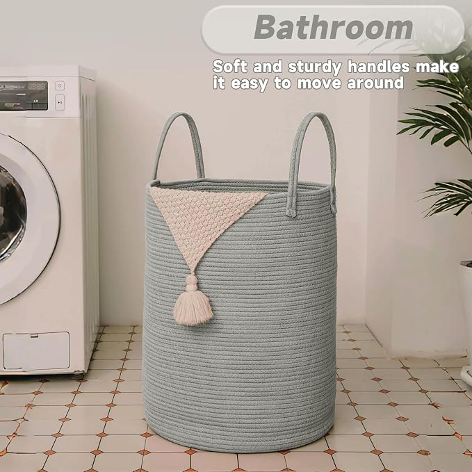 Large Woven Laundry Basket Hamper, 80L Cotton Rope Storage Bin - Image 5