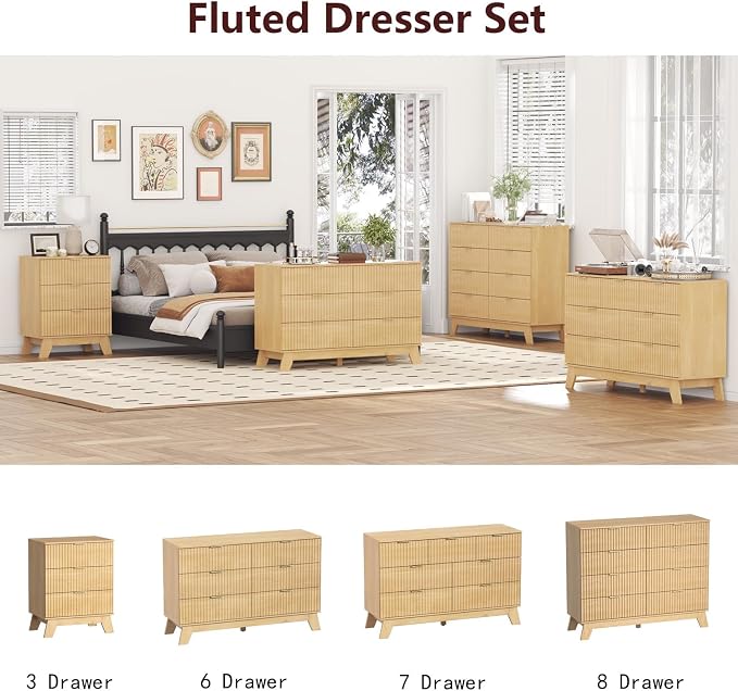 Fluted Dresser for Bedroom, 3 Drawer Dresser for Closet, Storage Cabinet and - Image 8