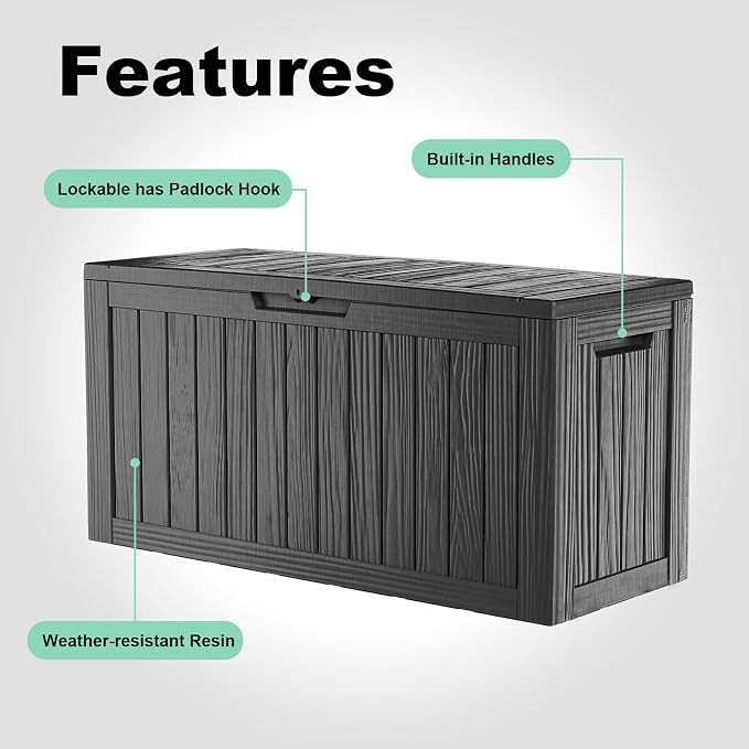 80 Gallon Outdoor Deck Box, Storage Lockable Waterproof Patio Furniture - Image 2