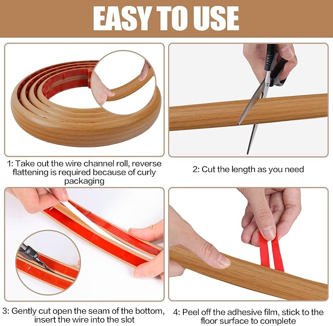 Floor Cord Cover Self Adhesive Cord Hider, 10FT Cable Management, Extension - Image 8