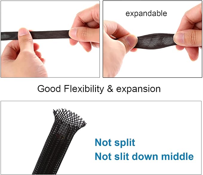100ft - 1/4 inch PET Expandable Braided Sleeving – Black – Alex Tech Braided - Image 5