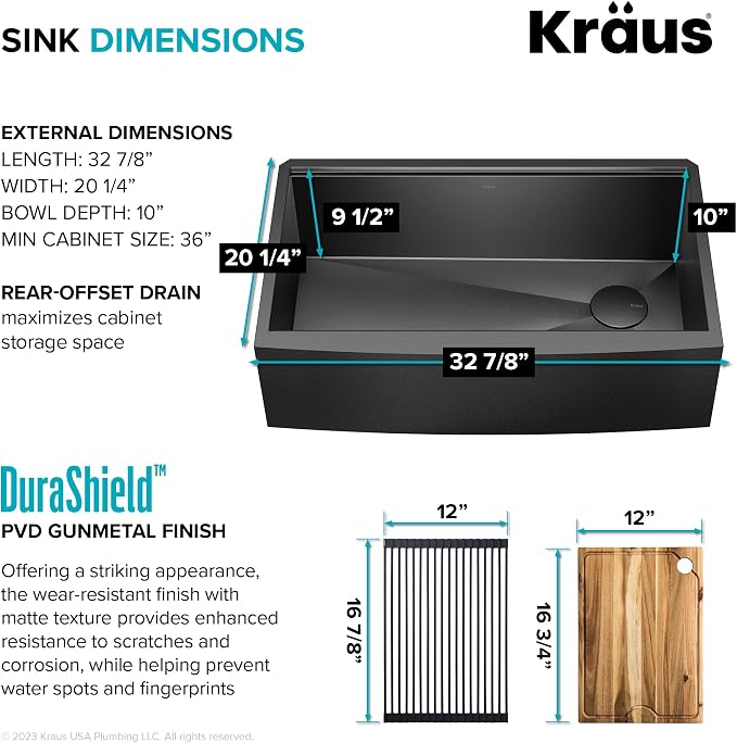 KRAUS Kore Workstation 33-inch Farmhouse Apron Front 16 Gauge Black Stainless - Image 6
