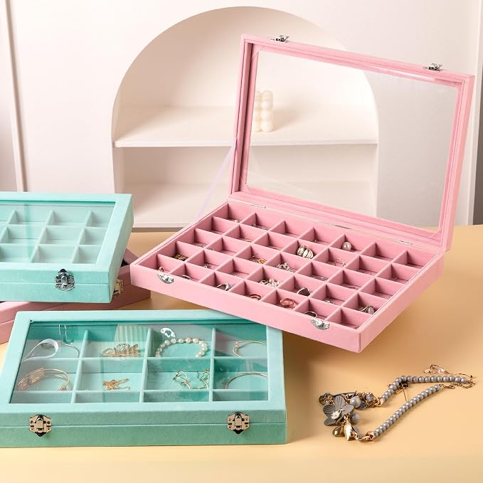 Frebeauty Velvet Jewelry Tray, 24 Grid Jewelry Organizer - Image 7