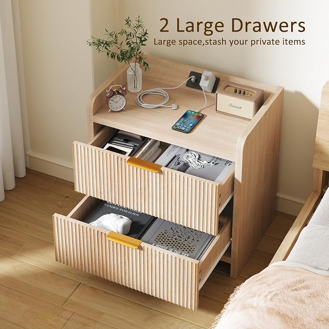 Fluted Nightstand Set of 2, 23.6" Night Stand - Image 5