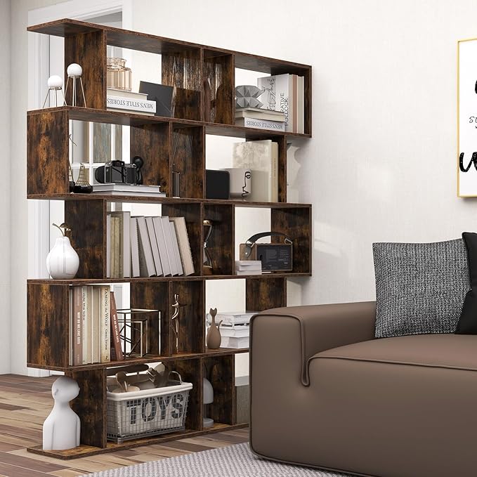 5-Tier Geometric Bookcase Set of 2, 62.5” Freestanding Room Divider Bookshelf - Image 9