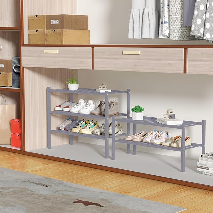 3 Tier Bamboo Shoe Rack for Closet Free Standing Wood Shoe Shelf Storage - Image 4
