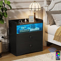 Nightstand with Charging Station and LED Light, Modern Nightstand with USB by MEMOBARCO