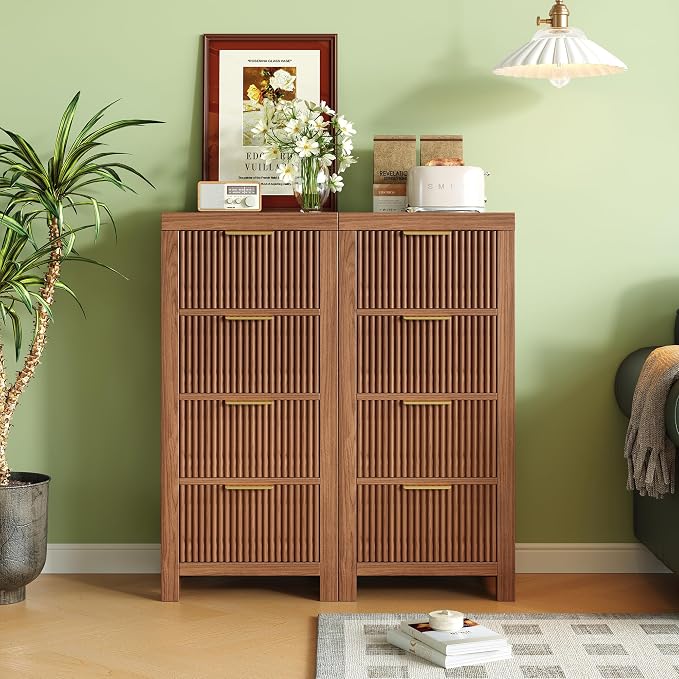 Mid-Century Fluted 8 Drawers Dresser, Modern Wooden Tall Dresser by LSKTGA