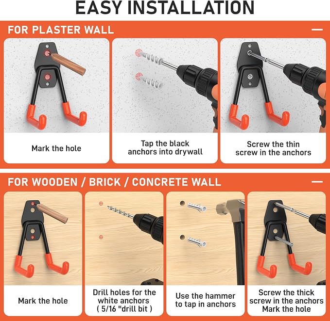 Garage Hooks with Anti-Slip Coating, Heavy Duty Wall Mount Storage Hooks - Image 5
