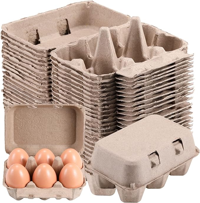 Half Dozen Vintage Egg Cartons 25 Pack, Blank Natural Pulp 6 Count Carton by LayHyand