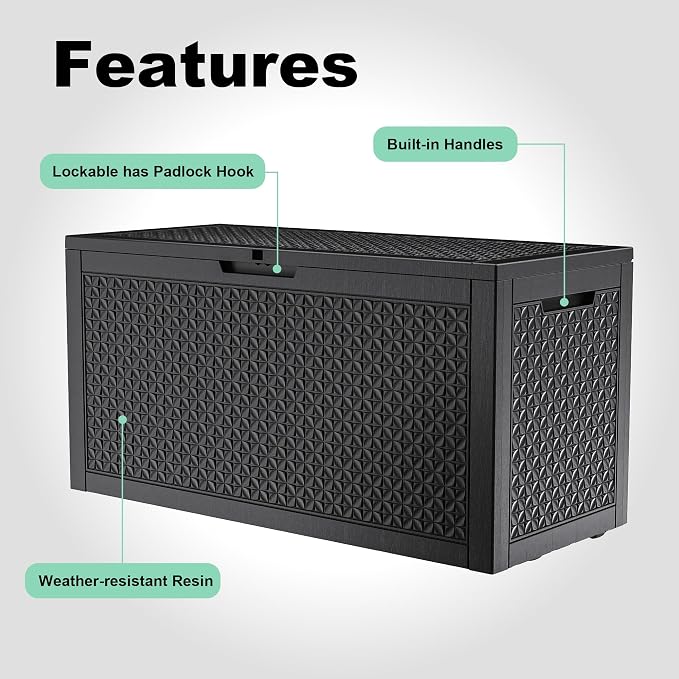 100 Gallon Resin Deck Box, Lockable Outdoor Storage Box - Image 4