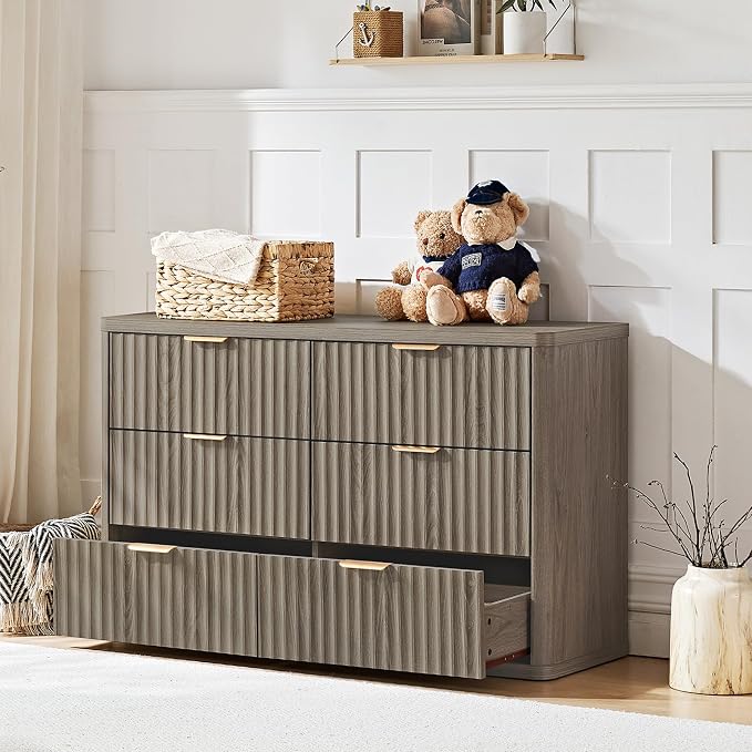 LEYAOYAO Fluted 6 Drawers Dresser, Curved Profile Design, Dresser TV Stand - Image 5