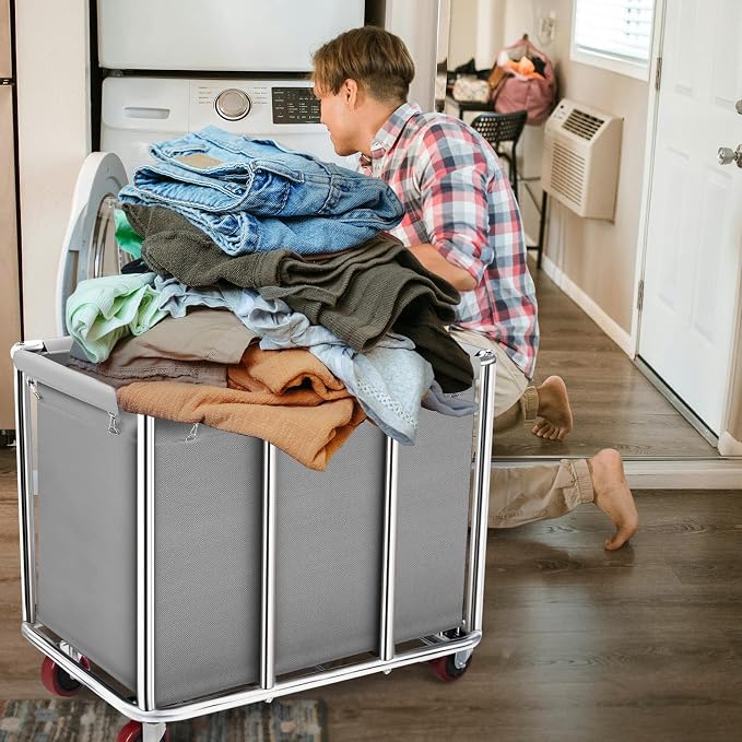 Commercial Laundry Cart on Wheels, 11.35 Bushels Large Laundry Roller, Heavy - Image 7