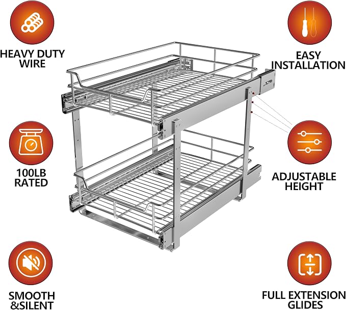 2-Tier Cabinet Pull Out Shelves, Slide Out Shelves - Image 3