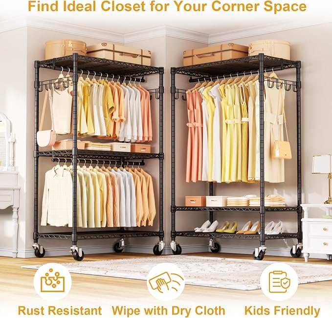 P1 Rolling Clothes Rack, Portable Wardrobe Closet - Image 7