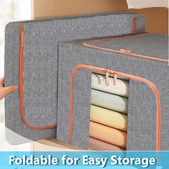 100L Large Storage Bags, Linen Stackable Clothes Storage Bins - Image 6