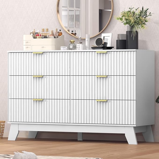Fluted Dresser for Bedroom, 6 Drawer Dresser for Closet, Storage Cabinet and by Thacuok