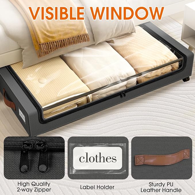 Under Bed Storage with Wheels 1Pack Storage Containers with Clear Window&Label - Image 3