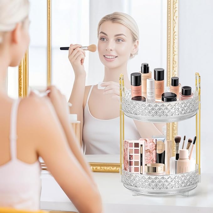 360 Rotating Makeup Organizer for Vanity, 2Tier Adjustable Perfume Organizer - Image 6
