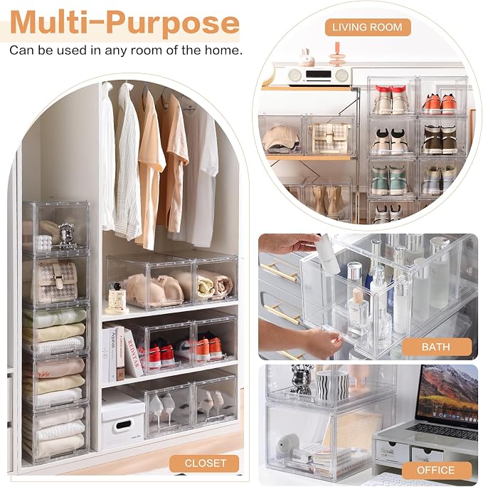 3 Packs Plastic Stackable Storage Drawers, DILIBRA Clear Storage Bins Organizer - Image 7