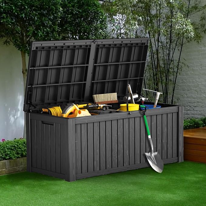 180 Gallon Outdoor Storage Box Waterproof Lockable Resin Deck Box Large - Image 3