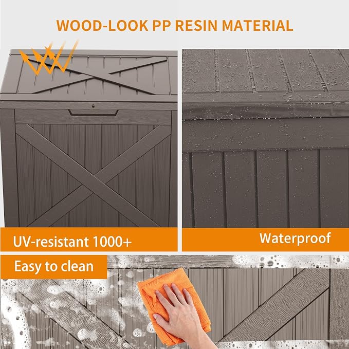 32 Gallon Resin Deck Box, Lockable Outdoor Storage Box - Image 6