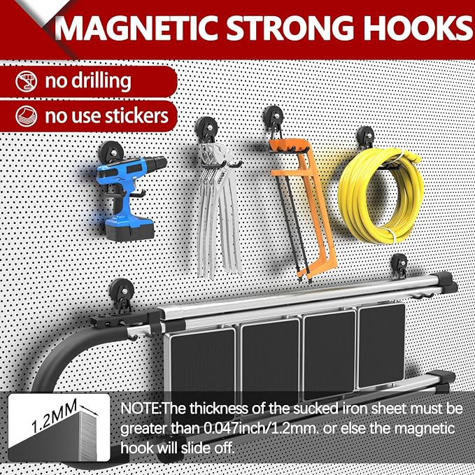 3-H Heavy Duty Magnet Garage Hooks 4 Pack, Extra Large Strong Magnetic Hooks - Image 4