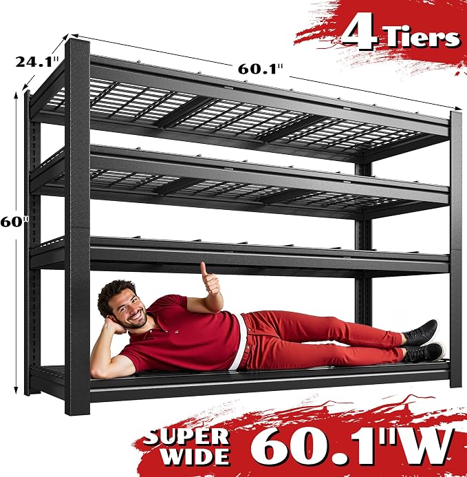 60.1" W Storage Shelves Extra Wide Metal Shelving 2500LBS Garage Shelving - Image 2