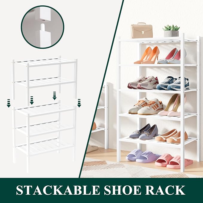Smiry Bamboo Shoe Rack for Closet, 5 Tier Small Wooden Stackable Shoe Organizer - Image 3