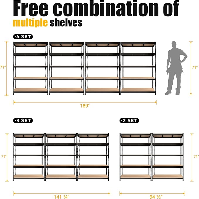 PrimeZone 48" W x 24" D x 72" H Heavy Duty Storage Shelves, 5 Tier Adjustable - Image 7