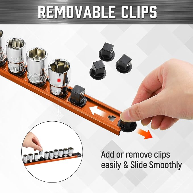 ALOANES 3-Piece Magnetic Socket Organizer, Heavy Duty Aluminum Socket Rails - Image 3