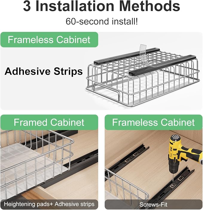 Pull out Cabinet Organizer, Stainless Steel 2-Pack Slide out Drawer - Image 7