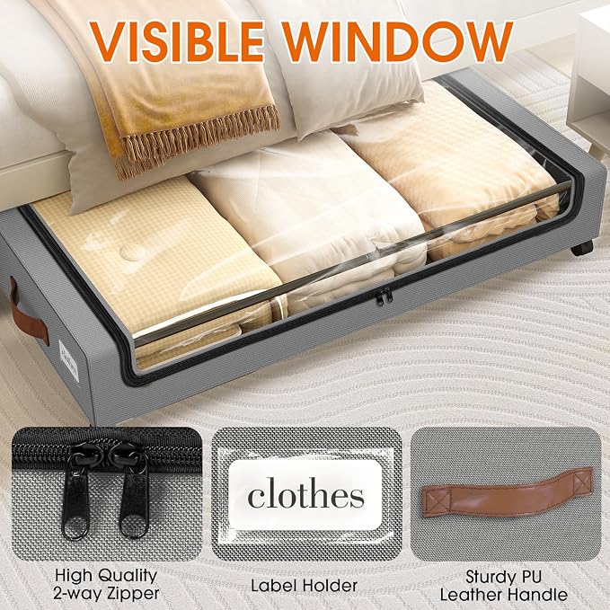 Under Bed Storage with Wheels 1Pack Underbed Storage with Clear Window&Label - Image 3
