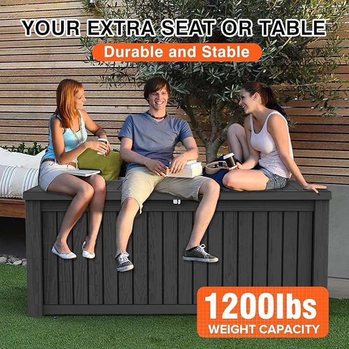 180 Gallon Outdoor Storage Box Waterproof Lockable Resin Deck Box Large - Image 4