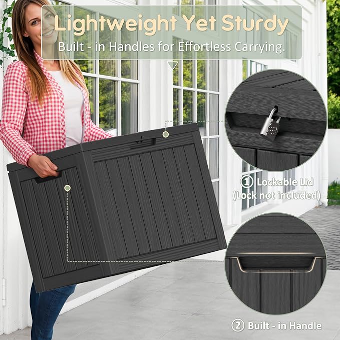 48 Gallon Outdoor Storage Deck Box Waterproof, Garden Tool, Backyard Cushion - Image 2