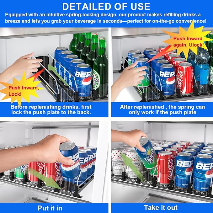 6 Rows Black Drink Organizer for Fridge, 3rd Gen Refrigerator Organizers and - Image 4