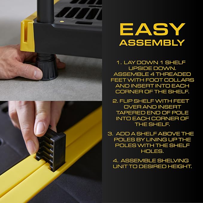 BLACK & YELLOW 4-Tier Heavy Duty Plastic Storage Shelving Unit, 100lbs/shelf - Image 6