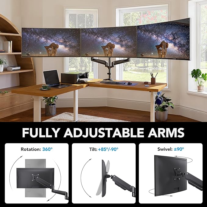 HUANUO Triple Monitor Mount for 17 to 32 inch Screens, Adjustment Triple - Image 5