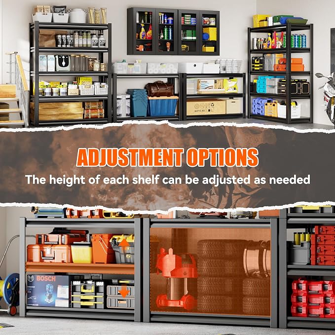 48" W Garage Shelving 2500LBS Heavy Duty Storage Shelves 5 Tier Adjustable - Image 5