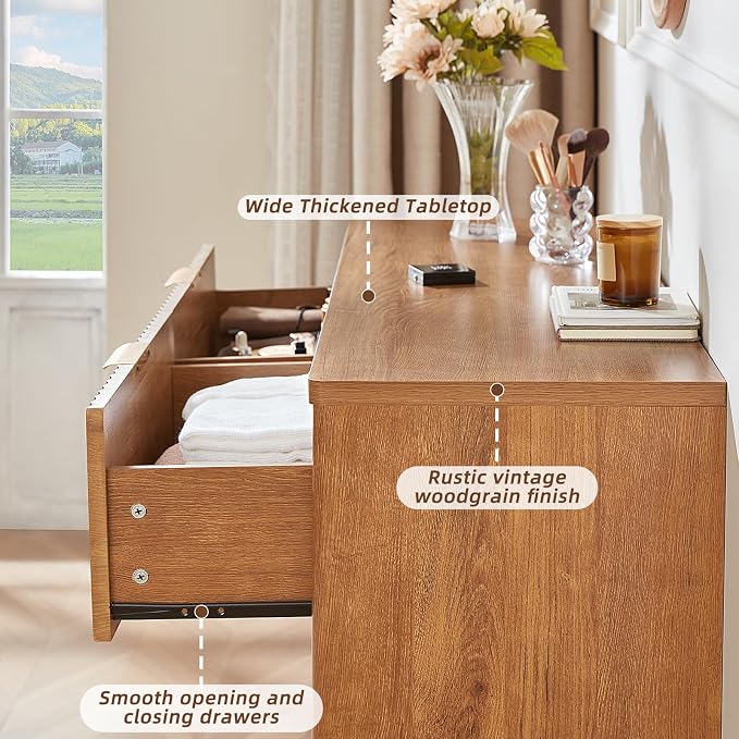 LEYAOYAO Fluted 6 Drawers Dresser Set of 2, Curved Profile Design, Dresser TV - Image 7