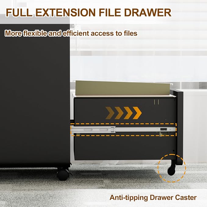 2 Drawer File Cabinet with Lock and 4 Keys, Mobile Metal Filing Cabinet - Image 6