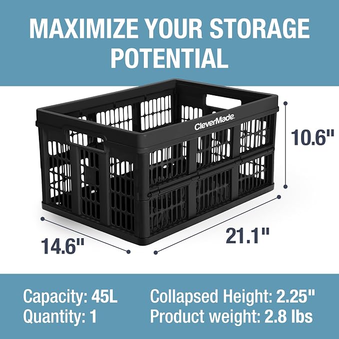 CleverMade Collapsible Utility Crates-Obsidian 3pck 45L / 11 Gal holds 66 lbs - Image 4