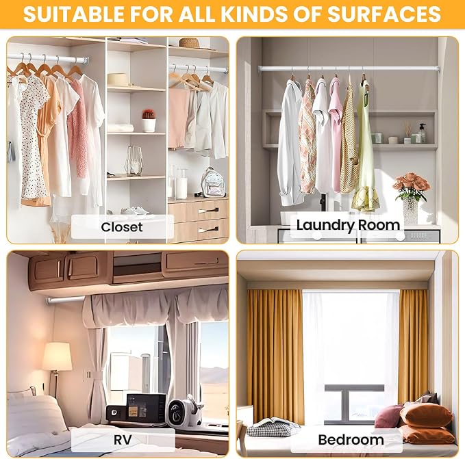 Closet Rods for Hanging Clothes, 17-28 Inch No-Cut Stepless Adjustable Closet - Image 7